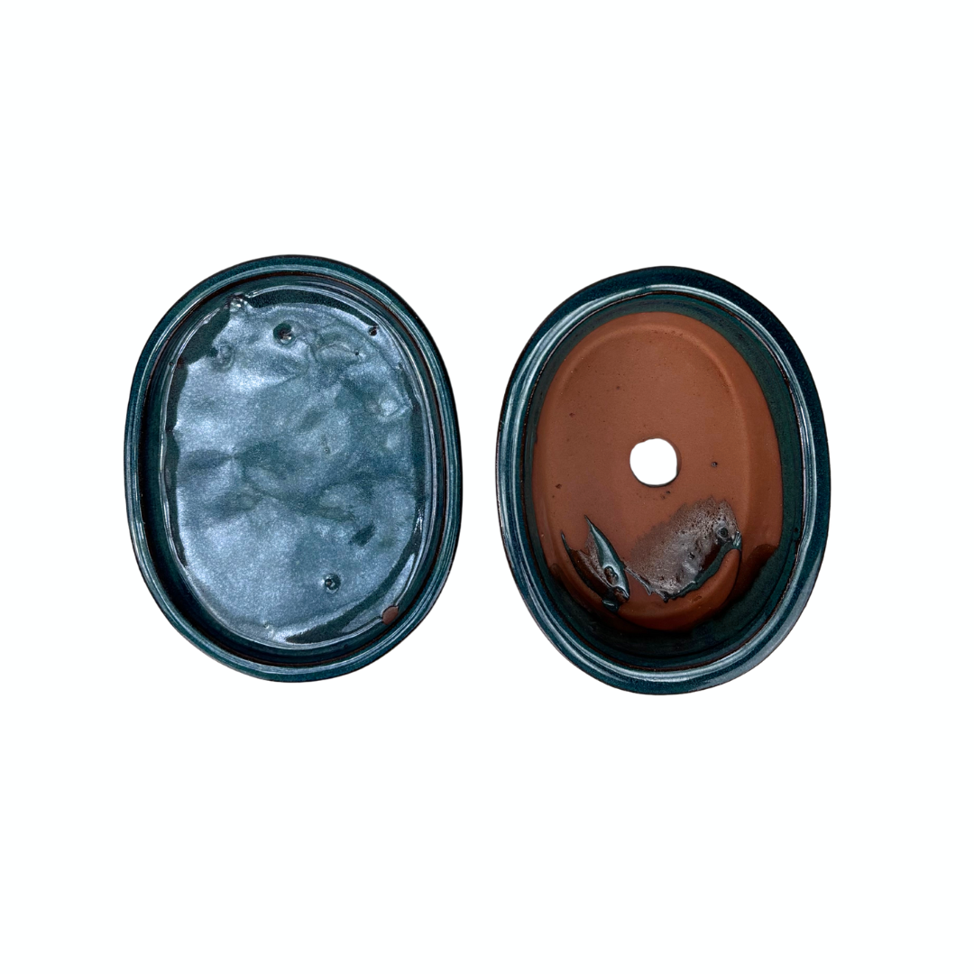 Pot à bonsaï ovale vert avec rebord 16 cm - lot