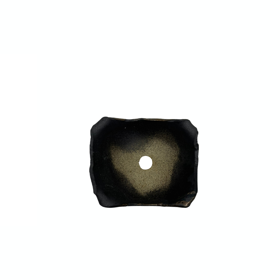 Bonsai pot - rechthoekig, geglazuurd, zwart met brons (12cm breed)