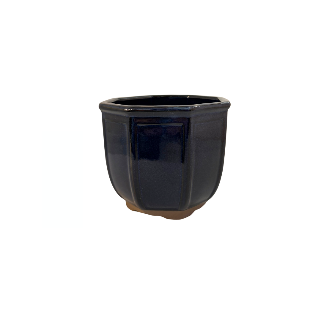 Pot à bonsaï octogonal cascade bleu foncé 12 cm