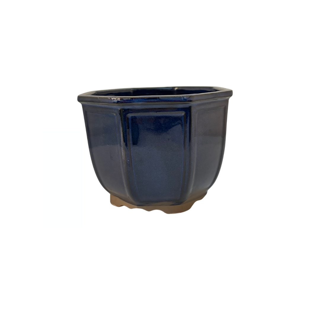 Pot à bonsaï octogonal cascade bleu foncé 14 cm