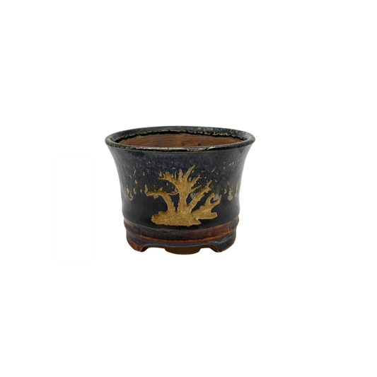 Pot à Bonsai Shohin noir et or René Lecocq 9cm